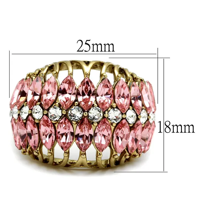 Alamode Rings LO4108 IP GoldIon Plating Brass Ring with Top Grade Crystal in Rose