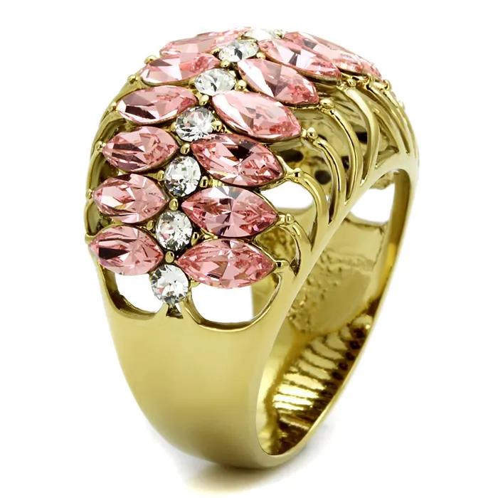 Alamode Rings LO4108 IP GoldIon Plating Brass Ring with Top Grade Crystal in Rose