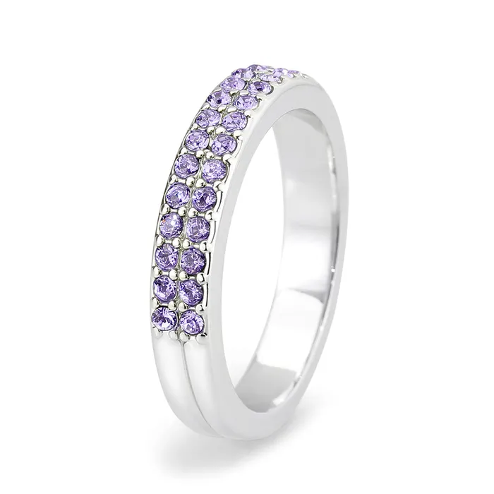 Alamode Rings LO4761 Rhodium Brass Ring with Top Grade Crystal in Tanzanite