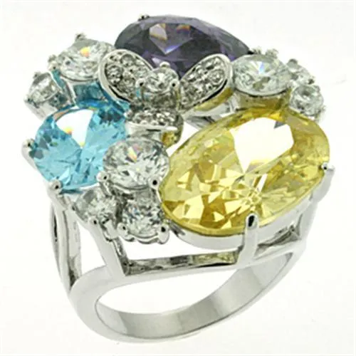 Alamode Rings LOA606 Rhodium Brass Ring with AAA Grade CZ in Multi Color