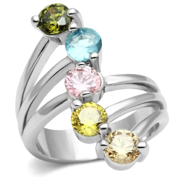 Alamode Rings Lyra Cocktail Ring Rhodium Brass AAA CZ Multi Color 3W291