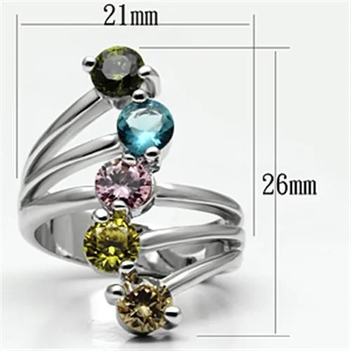 Alamode Rings Lyra Cocktail Ring Rhodium Brass AAA CZ Multi Color 3W291