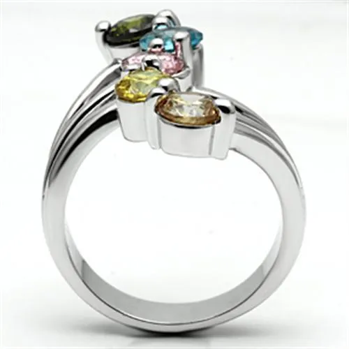 Alamode Rings Lyra Cocktail Ring Rhodium Brass AAA CZ Multi Color 3W291