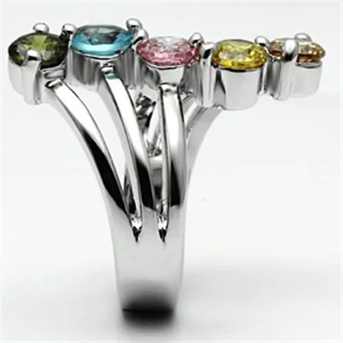 Alamode Rings Lyra Cocktail Ring Rhodium Brass AAA CZ Multi Color 3W291
