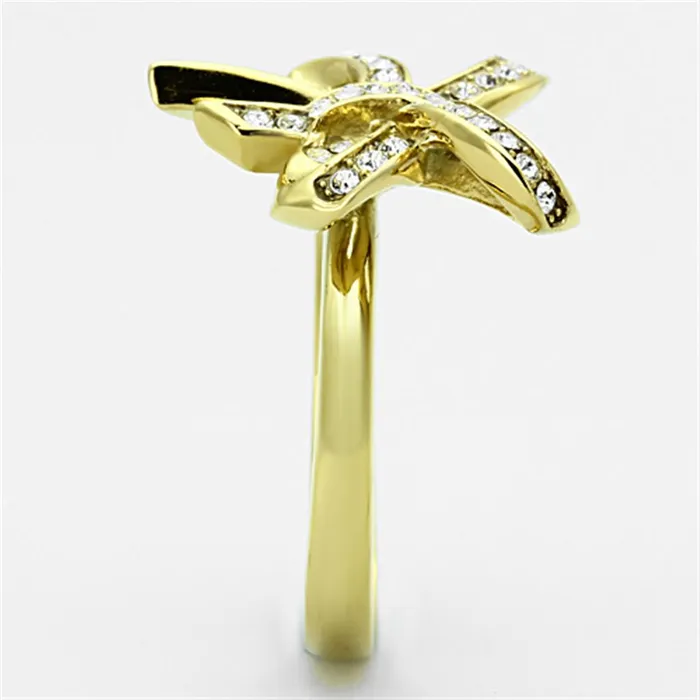 Alamode Rings TK1108 IP GoldIon Plating Stainless Steel Ring with Top Grade Crystal in Clear