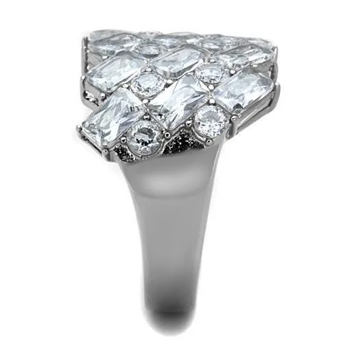 Alamode Rings TK1522 High polished no plating Stainless Steel Ring with AAA Grade CZ in Clear