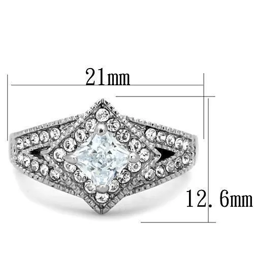 Alamode Rings TK1760 High polished no plating Stainless Steel Ring with AAA Grade CZ in Clear