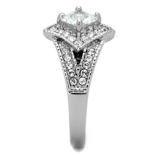 Alamode Rings TK1760 High polished no plating Stainless Steel Ring with AAA Grade CZ in Clear