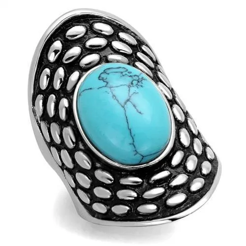 Alamode Rings TK1780 High polished no plating Stainless Steel Ring with Synthetic Turquoise in Sea Blue Alamode Rings TK1780 High polished no plating Stainless Steel Ring with Synthetic Turquoise in Sea Blue