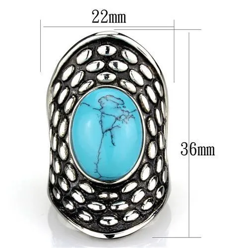 Alamode Rings TK1780 High polished no plating Stainless Steel Ring with Synthetic Turquoise in Sea Blue