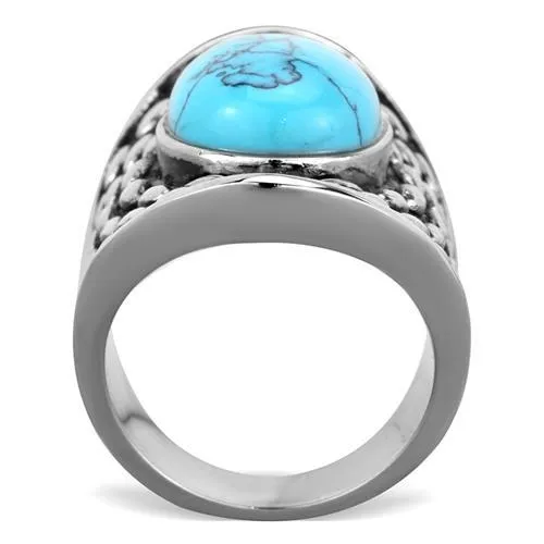 Alamode Rings TK1780 High polished no plating Stainless Steel Ring with Synthetic Turquoise in Sea Blue