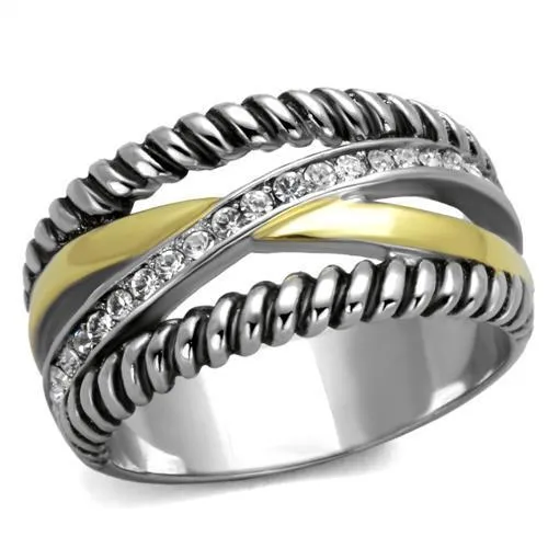 Alamode Rings TK1825 TwoTone IP Gold Ion Plating Stainless Steel Ring with Top Grade Crystal in Clear Alamode Rings TK1825 TwoTone IP Gold Ion Plating Stainless Steel Ring with Top Grade Crystal in Clear