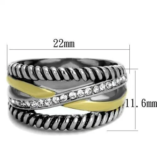Alamode Rings TK1825 TwoTone IP Gold Ion Plating Stainless Steel Ring with Top Grade Crystal in Clear