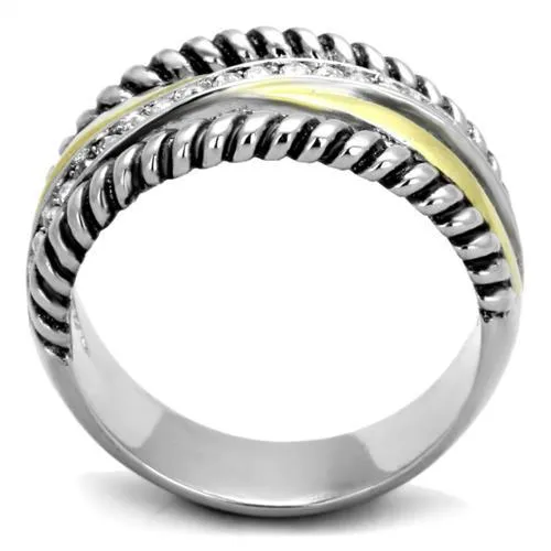 Alamode Rings TK1825 TwoTone IP Gold Ion Plating Stainless Steel Ring with Top Grade Crystal in Clear