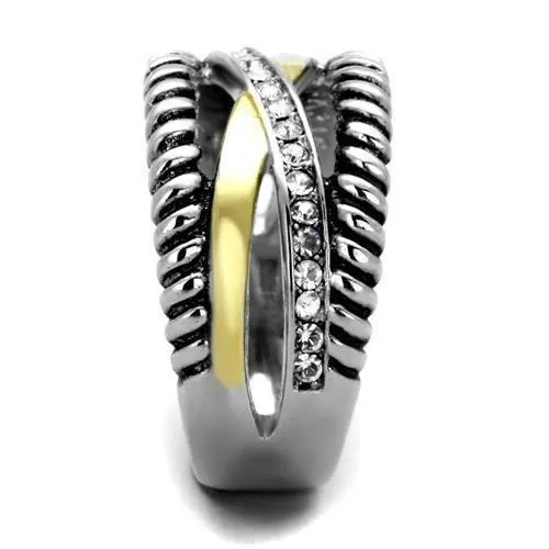 Alamode Rings TK1825 TwoTone IP Gold Ion Plating Stainless Steel Ring with Top Grade Crystal in Clear