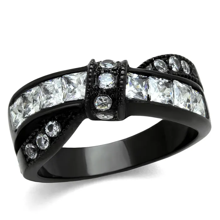 Alamode Rings TK2139 IP BlackIon Plating Stainless Steel Ring with AAA Grade CZ in Clear Alamode Rings TK2139 IP BlackIon Plating Stainless Steel Ring with AAA Grade CZ in Clear