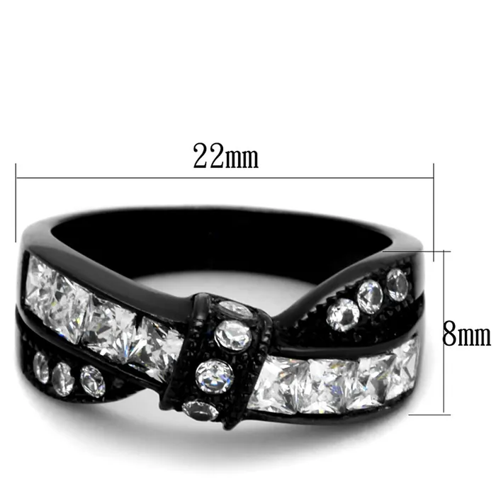 Alamode Rings TK2139 IP BlackIon Plating Stainless Steel Ring with AAA Grade CZ in Clear