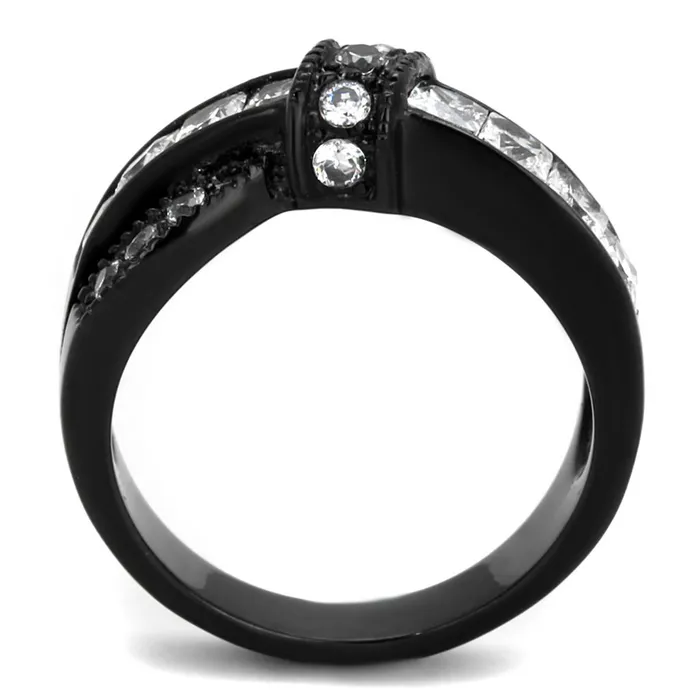 Alamode Rings TK2139 IP BlackIon Plating Stainless Steel Ring with AAA Grade CZ in Clear
