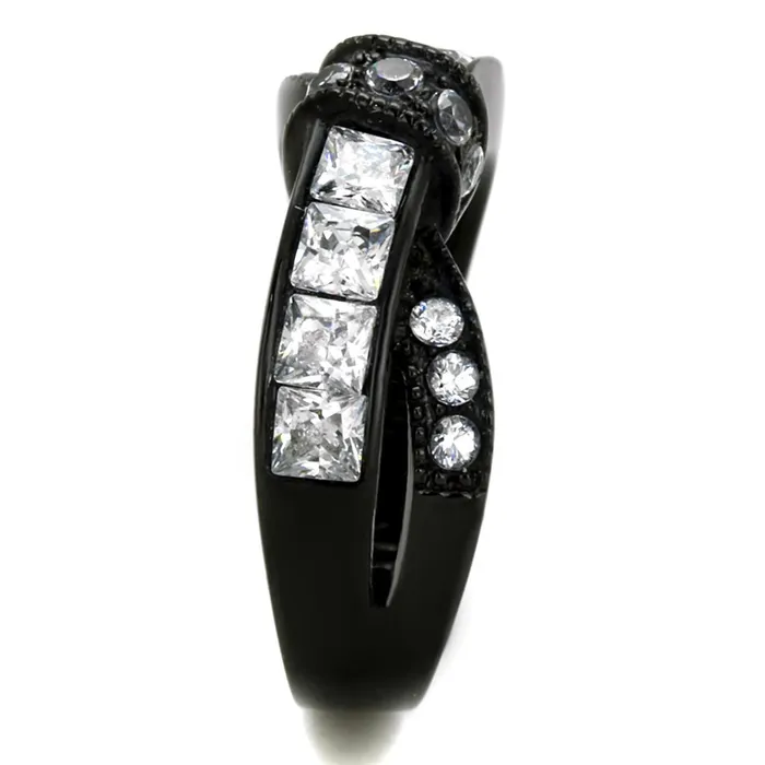 Alamode Rings TK2139 IP BlackIon Plating Stainless Steel Ring with AAA Grade CZ in Clear