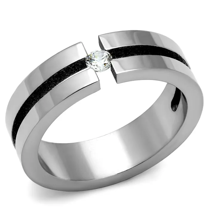 Alamode Rings TK2412 High polished no plating Stainless Steel Ring with AAA Grade CZ in Clear Alamode Rings TK2412 High polished no plating Stainless Steel Ring with AAA Grade CZ in Clear