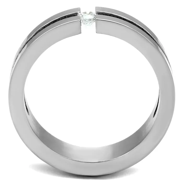 Alamode Rings TK2412 High polished no plating Stainless Steel Ring with AAA Grade CZ in Clear