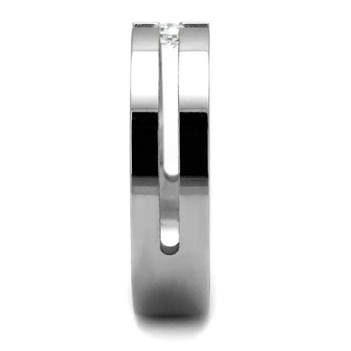 Alamode Rings TK2412 High polished no plating Stainless Steel Ring with AAA Grade CZ in Clear
