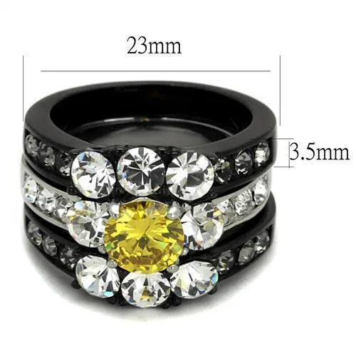 Alamode Rings TK2615 TwoTone IP Black Ion Plating Stainless Steel Ring with AAA Grade CZ in Topaz