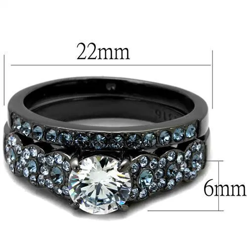 Alamode Rings TK2671 IP Light Black IP Gun Stainless Steel Ring with AAA Grade CZ in Clear