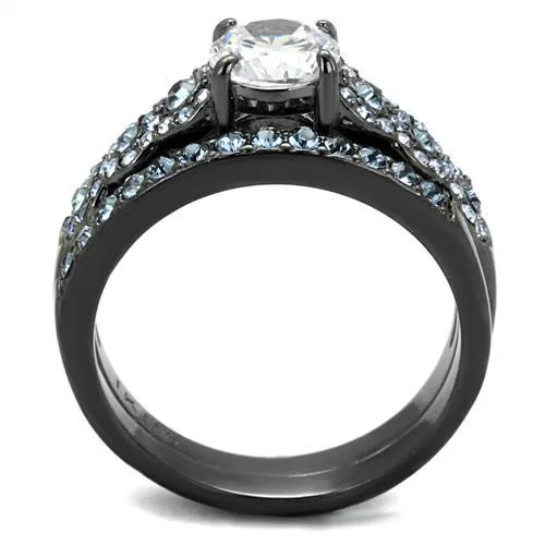 Alamode Rings TK2671 IP Light Black IP Gun Stainless Steel Ring with AAA Grade CZ in Clear