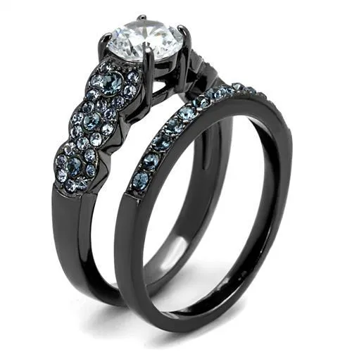 Alamode Rings TK2671 IP Light Black IP Gun Stainless Steel Ring with AAA Grade CZ in Clear