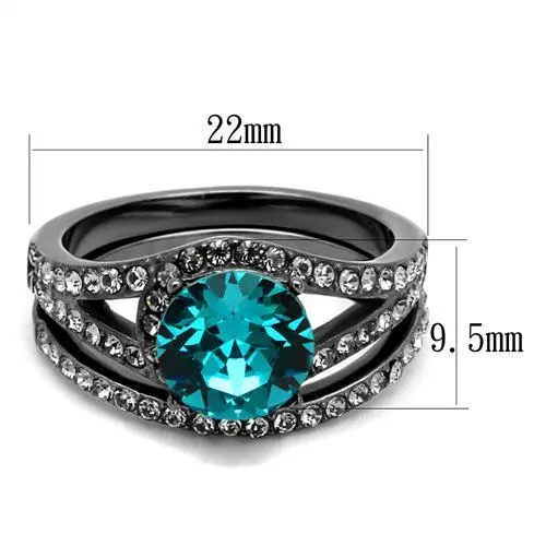 Alamode Rings TK2744 IP Light Black IP Gun Stainless Steel Ring with Top Grade Crystal in Blue Zircon