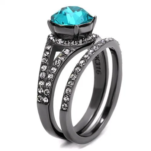 Alamode Rings TK2744 IP Light Black IP Gun Stainless Steel Ring with Top Grade Crystal in Blue Zircon