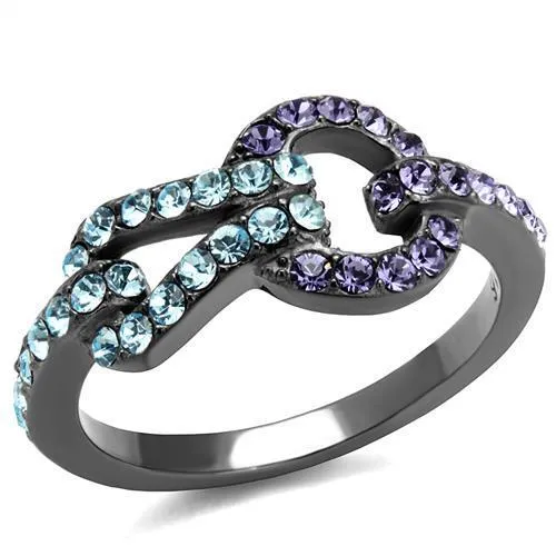 Alamode Rings TK2752 IP Light Black IP Gun Stainless Steel Ring with Top Grade Crystal in Tanzanite Alamode Rings TK2752 IP Light Black IP Gun Stainless Steel Ring with Top Grade Crystal in Tanzanite