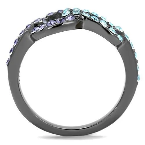 Alamode Rings TK2752 IP Light Black IP Gun Stainless Steel Ring with Top Grade Crystal in Tanzanite