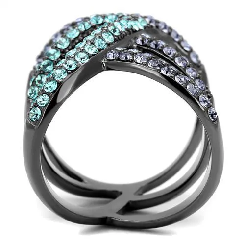 Alamode Rings TK2766 IP Light Black IP Gun Stainless Steel Ring with Top Grade Crystal in Multi Color