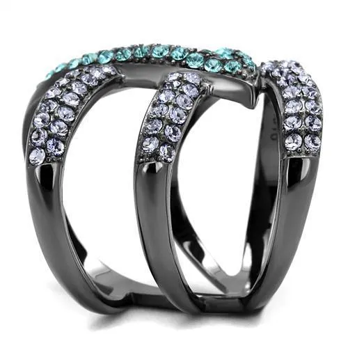 Alamode Rings TK2766 IP Light Black IP Gun Stainless Steel Ring with Top Grade Crystal in Multi Color