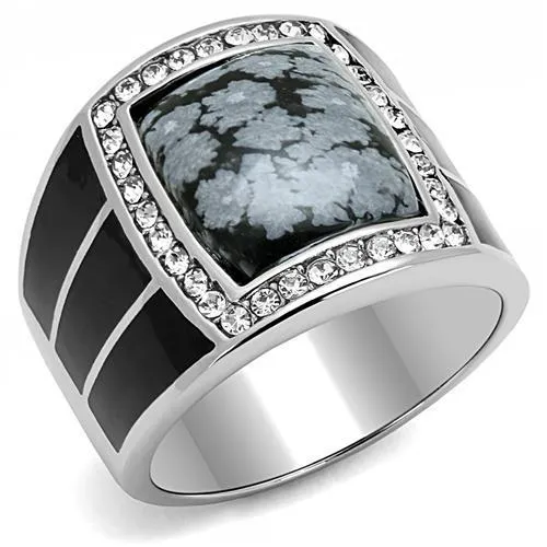 Alamode Rings TK3042 High polished no plating Stainless Steel Ring with SemiPrecious Snowflake Obsidian in Jet Alamode Rings TK3042 High polished no plating Stainless Steel Ring with SemiPrecious Snowflake Obsidian in Jet