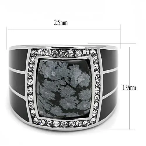 Alamode Rings TK3042 High polished no plating Stainless Steel Ring with SemiPrecious Snowflake Obsidian in Jet