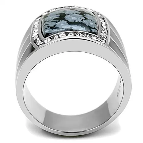 Alamode Rings TK3042 High polished no plating Stainless Steel Ring with SemiPrecious Snowflake Obsidian in Jet