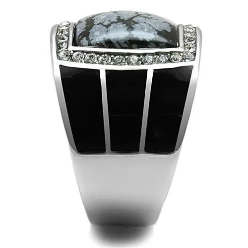 Alamode Rings TK3042 High polished no plating Stainless Steel Ring with SemiPrecious Snowflake Obsidian in Jet