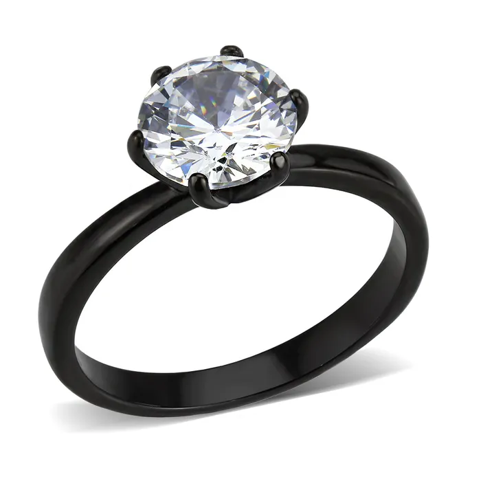 Alamode Rings TK3741 IP Black Stainless Steel Ring with AAA Grade CZ in Clear Alamode Rings TK3741 IP Black Stainless Steel Ring with AAA Grade CZ in Clear
