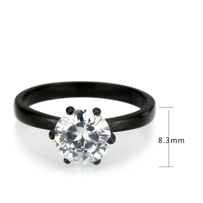 Alamode Rings TK3741 IP Black Stainless Steel Ring with AAA Grade CZ in Clear