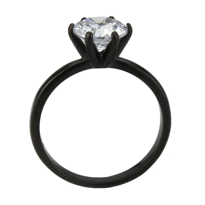 Alamode Rings TK3741 IP Black Stainless Steel Ring with AAA Grade CZ in Clear