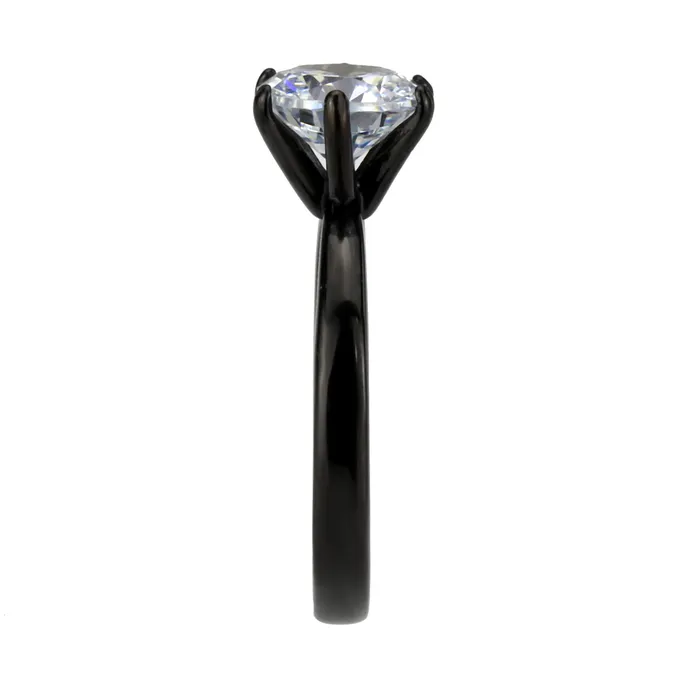 Alamode Rings TK3741 IP Black Stainless Steel Ring with AAA Grade CZ in Clear