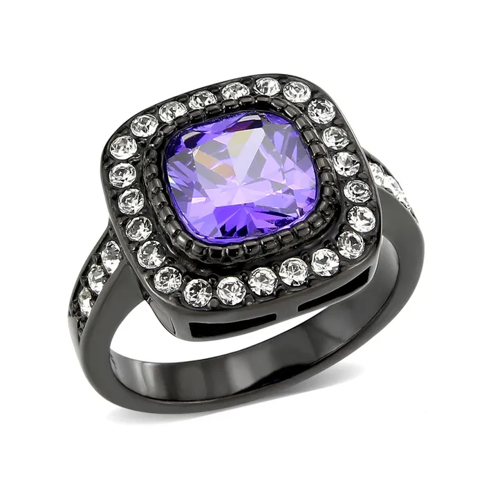 Alamode Rings TK3811 IP Black Ion Plating Stainless Steel Ring with AAA Grade CZ in Amethyst Alamode Rings TK3811 IP Black Ion Plating Stainless Steel Ring with AAA Grade CZ in Amethyst