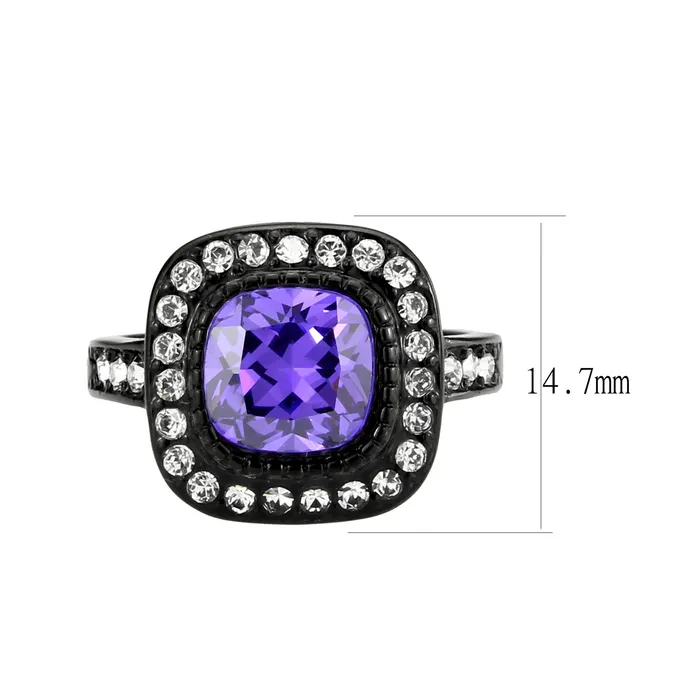 Alamode Rings TK3811 IP Black Ion Plating Stainless Steel Ring with AAA Grade CZ in Amethyst Alamode Rings TK3811 IP Black Ion Plating Stainless Steel Ring with AAA Grade CZ in Amethyst