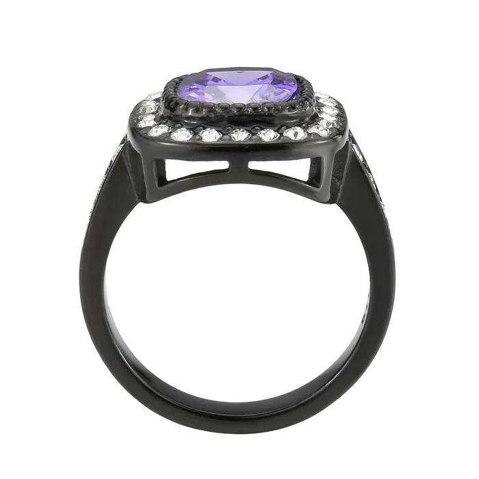 Alamode Rings TK3811 IP Black Ion Plating Stainless Steel Ring with AAA Grade CZ in Amethyst Alamode Rings TK3811 IP Black Ion Plating Stainless Steel Ring with AAA Grade CZ in Amethyst