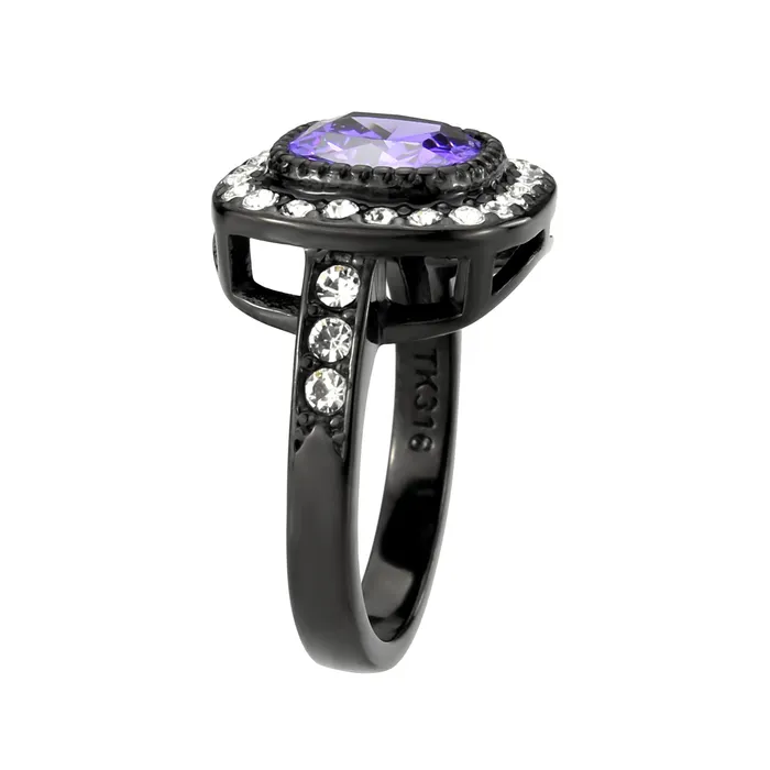 Alamode Rings TK3811 IP Black Ion Plating Stainless Steel Ring with AAA Grade CZ in Amethyst Alamode Rings TK3811 IP Black Ion Plating Stainless Steel Ring with AAA Grade CZ in Amethyst