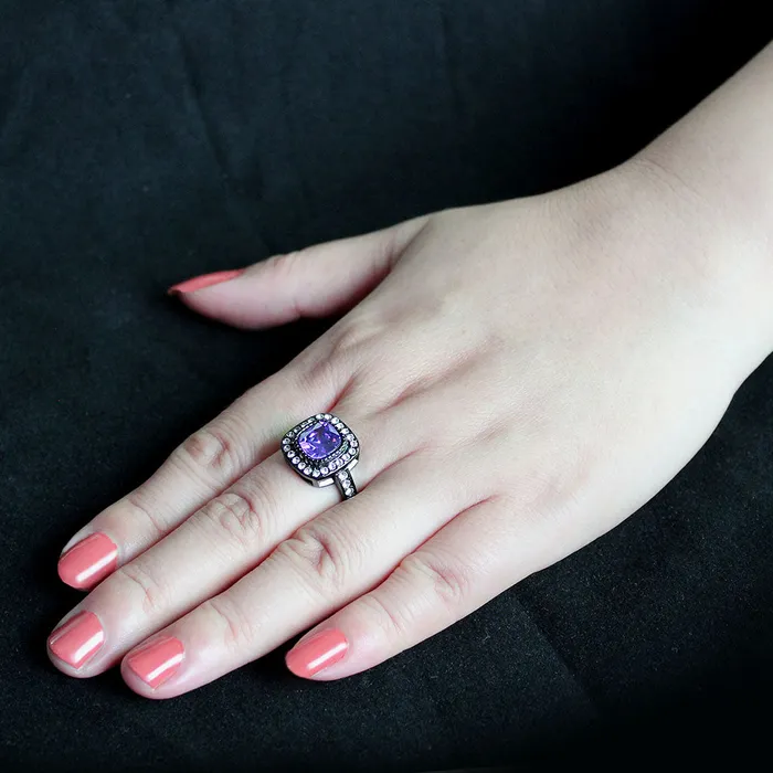 Alamode Rings TK3811 IP Black Ion Plating Stainless Steel Ring with AAA Grade CZ in Amethyst Alamode Rings TK3811 IP Black Ion Plating Stainless Steel Ring with AAA Grade CZ in Amethyst
