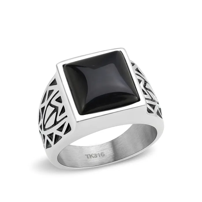 Alamode Rings TK3905 High polished no plating Stainless Steel Ring with Synthetic in Jet Alamode Rings TK3905 High polished no plating Stainless Steel Ring with Synthetic in Jet